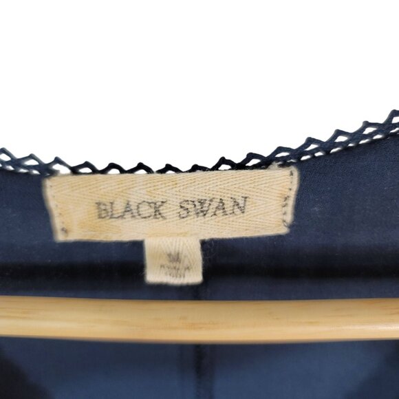 Black Swan Boho Eyelet Dress Blue Medium Ruffle Scoop Crochet Sleeveless Shift - Picture 5 of 6